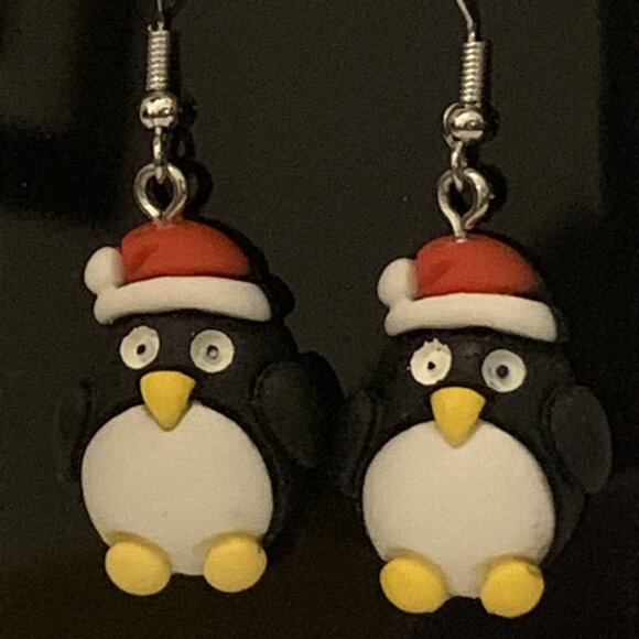 Penguin Earring, Santa Earring, Christmas Earring, Gift Idea, Holiday Earring - Picture 2 of 6